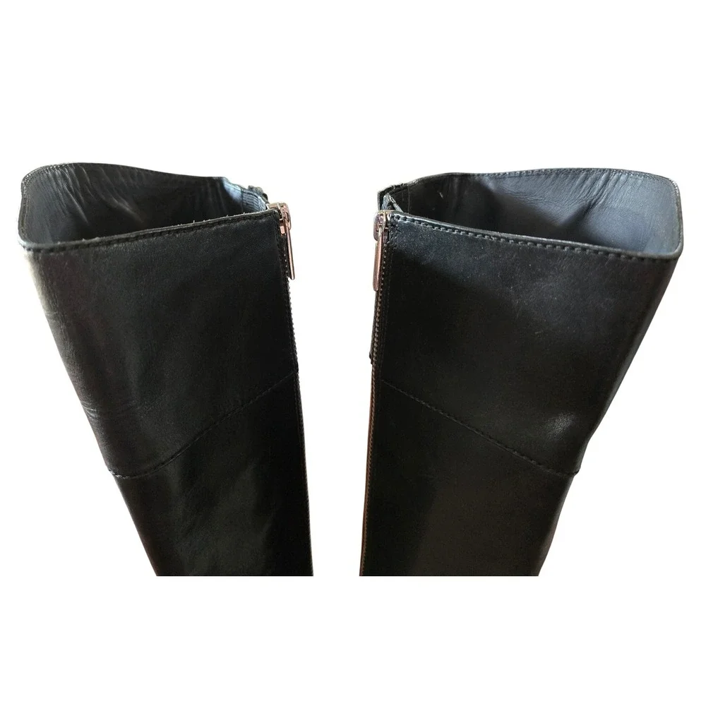 Michael Kors Black Leather Tall Riding Boots Silver MK Logo Medallion Womens 7M